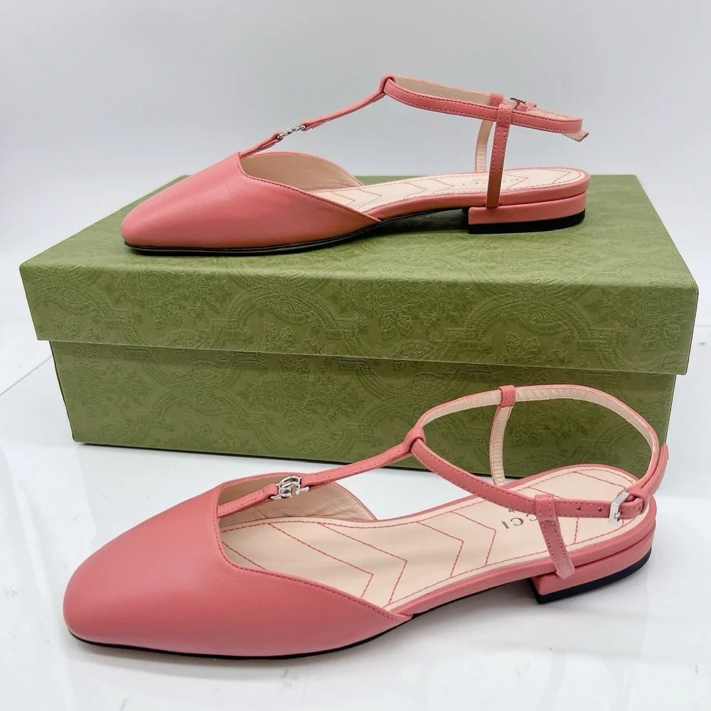 GUCCI Womens Ballet Flat DOUBLE G INTERLOCKING LOGO Slingback Pink Leather EU 36 - Picture 5 of 14
